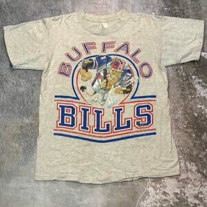 Vintage 80s Jack Davis Buffalo Bills Distressed T Shirt. Size Medium / Large
